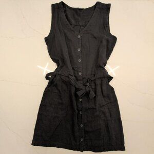 Old Navy Sz M Black Sleeveless Button Front Tie Belt Utility Dress Minimalist